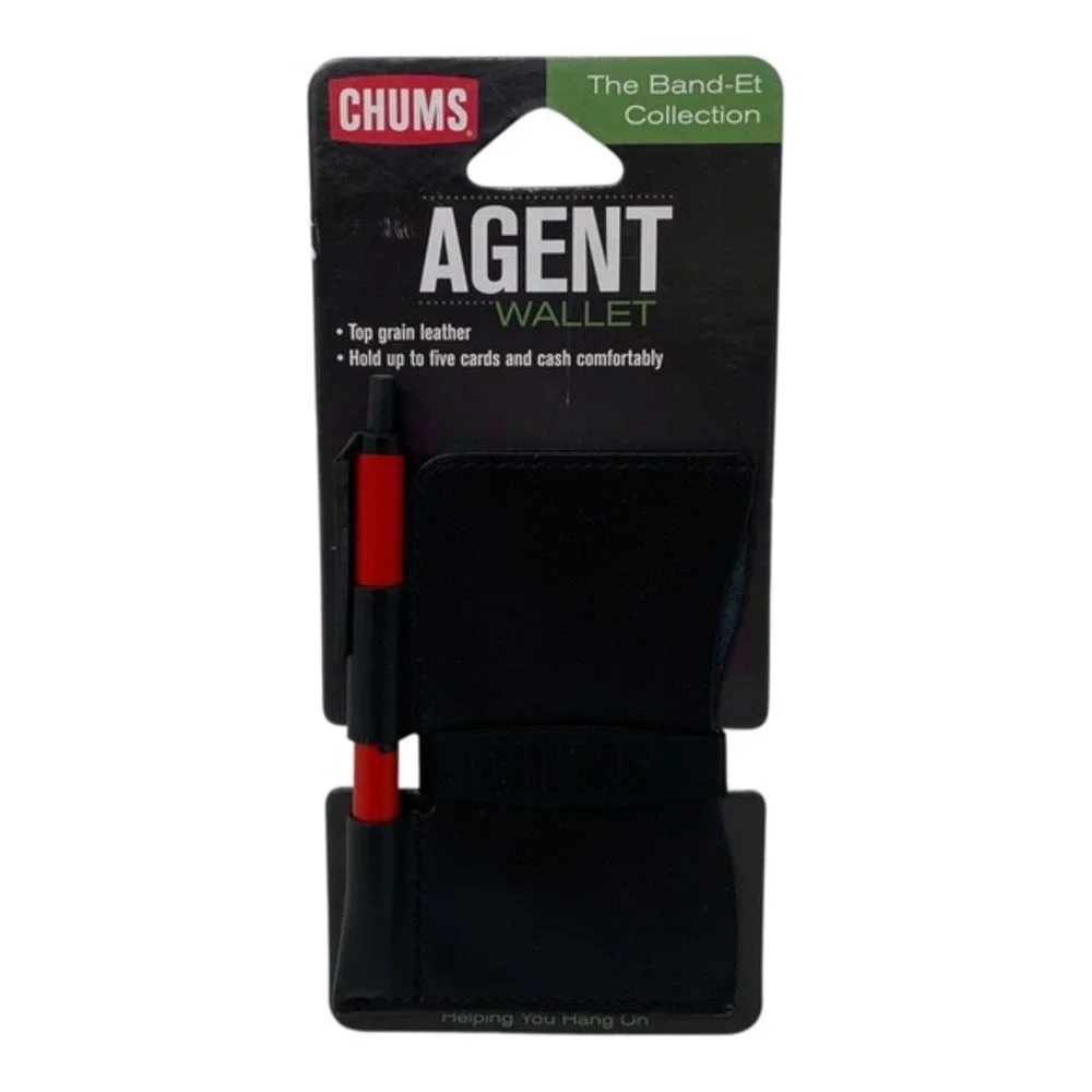 CHUMS‎ Agent Wallet Top Grain Leather Black with Silicone Pen Band-Et Collection